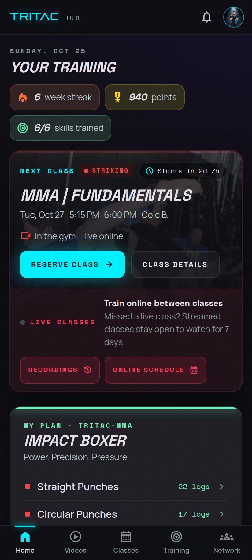 Student home screen